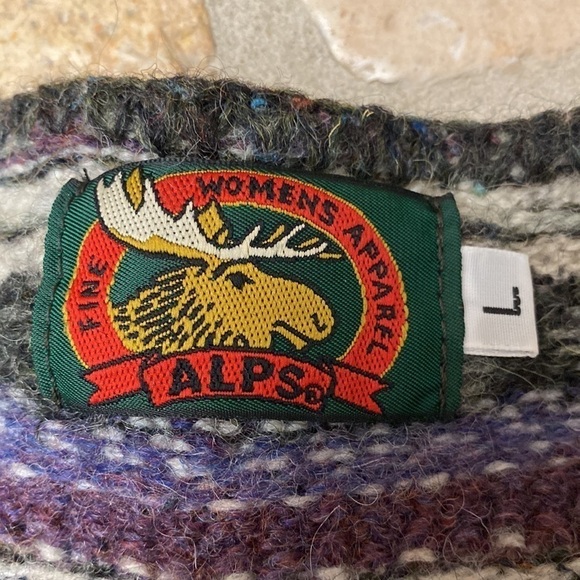 ALPS Fair Isle wool Cardigan Sweater Womens L Nordic Warm Preppy Long sleeve - Picture 6 of 8